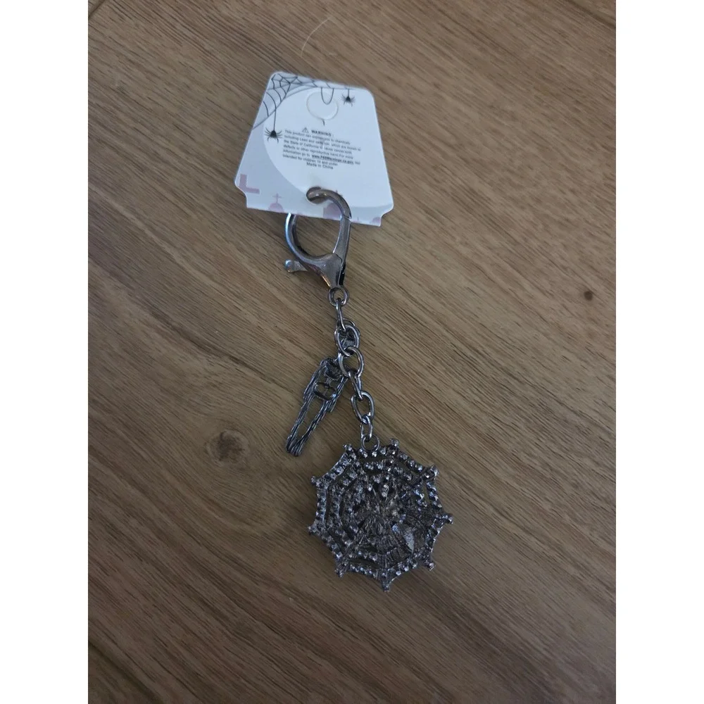 Halloween Spider Web Keychain Skeleton Charm Rhinestone Trick Or‎ Treat